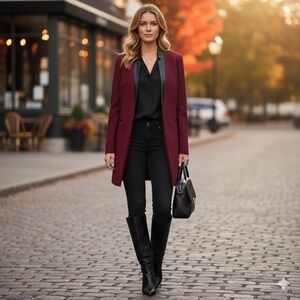 Melanie Lyne Redingote faux leather detail jacket